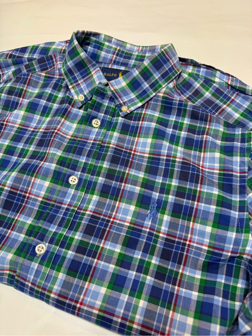 Ralph Lauren Blue Green Plaid Button-Down Shirt